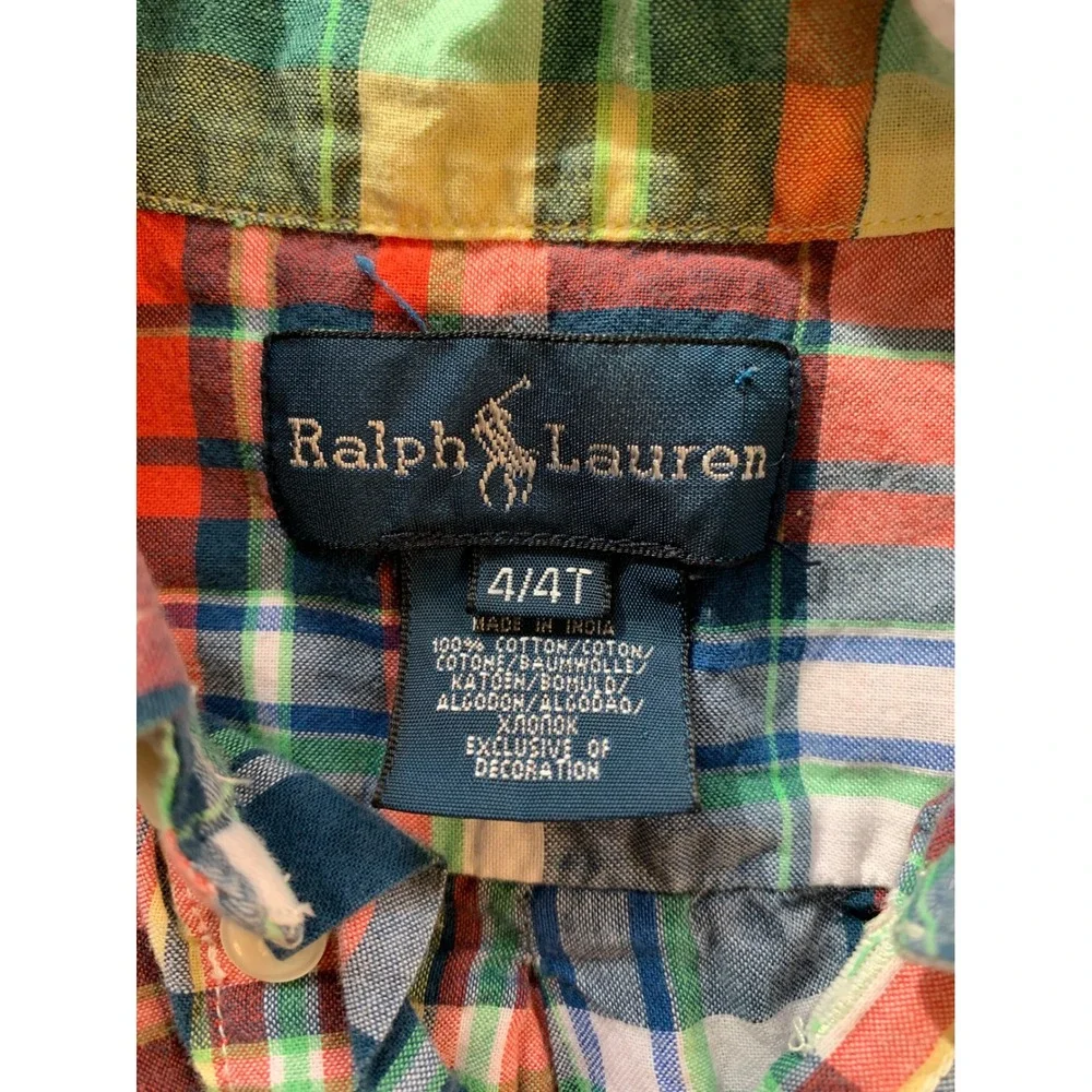 Ralph Lauren Kids Multi Color Plaid Button Down Shirt 4 4T Preppy‎ Long Sleeve